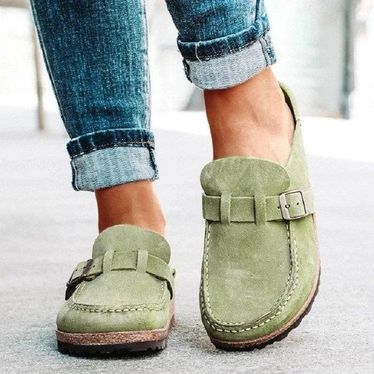 Women's Slippers with Round Toe, Low Heel, Casual Half-Heeled Slip-On, Solid Color, Size 43, Large Size
