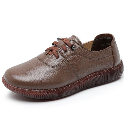 Leather Wide Toe Elastic Ankle Women's Single Shoes Comfortable Casual Flat Heel Soft Sole Thick Sole