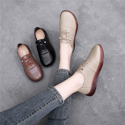 Leather Wide Toe Elastic Ankle Women's Single Shoes Comfortable Casual Flat Heel Soft Sole Thick Sole