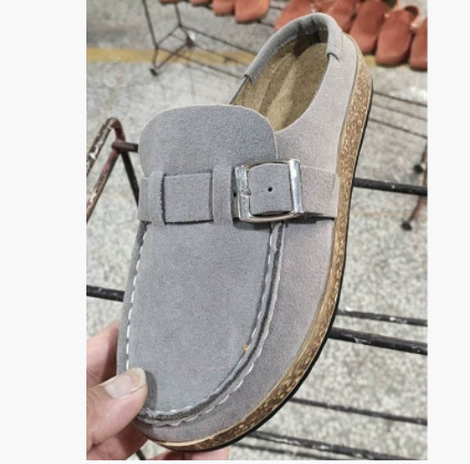 Women's Slippers with Round Toe, Low Heel, Casual Half-Heeled Slip-On, Solid Color, Size 43, Large Size