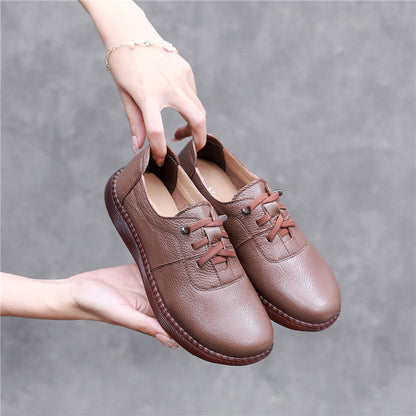 Leather Wide Toe Elastic Ankle Women's Single Shoes Comfortable Casual Flat Heel Soft Sole Thick Sole