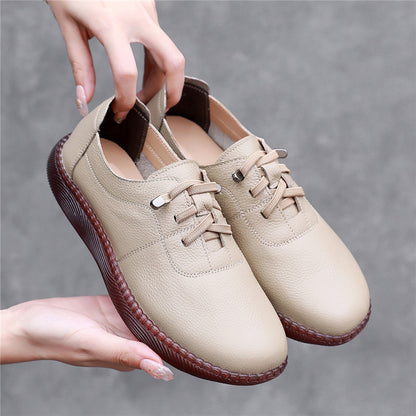 Leather Wide Toe Elastic Ankle Women's Single Shoes Comfortable Casual Flat Heel Soft Sole Thick Sole