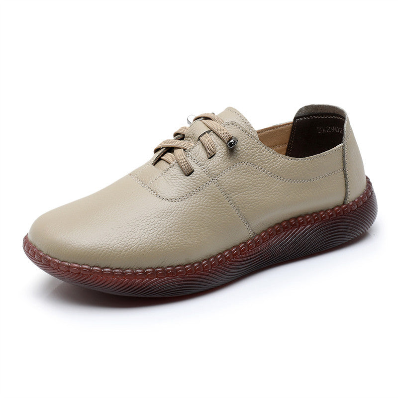 Leather Wide Toe Elastic Ankle Women's Single Shoes Comfortable Casual Flat Heel Soft Sole Thick Sole